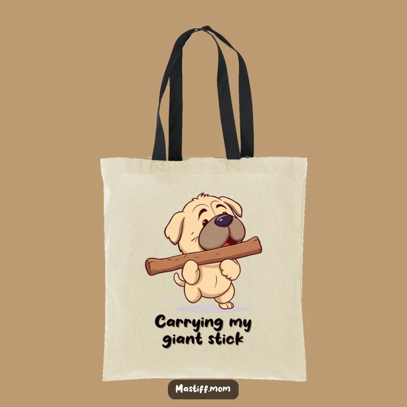 Funny Kawaii Mastiff Tote Bag: Giant Stick Fetch Adventure - Humorous Dog Bag Gift