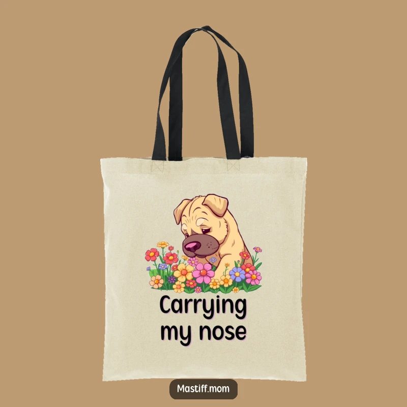 Funny Kawaii Mastiff Tote Bag - Cute Flower Sniffing Shopping Bag