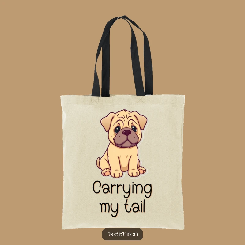 Funny Mastiff Puppy Tote Bag - Adorable Kawaii Dog Sitting with Wag