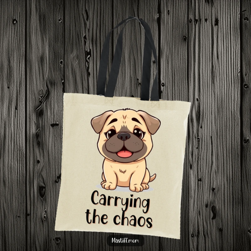 Funny kawaii Mastiff tote bag with a dog showcasing a slightly bewildered but happy expression, perfect for everyday use.