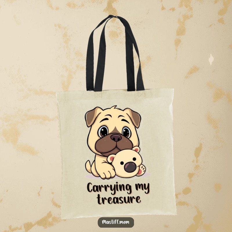 Funny Kawaii Mastiff Watchful Gaze Guarding Plush Toy Tote Bag, reusable shopping bag, cute dog graphic, humorous pet owner accessory.