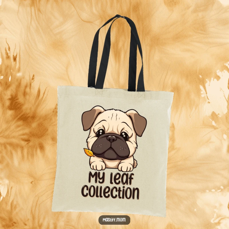 Funny Kawaii Mastiff tote bag, curious head tilt, watching a falling leaf, perfect for carrying items with a hint of gentle contemplation.