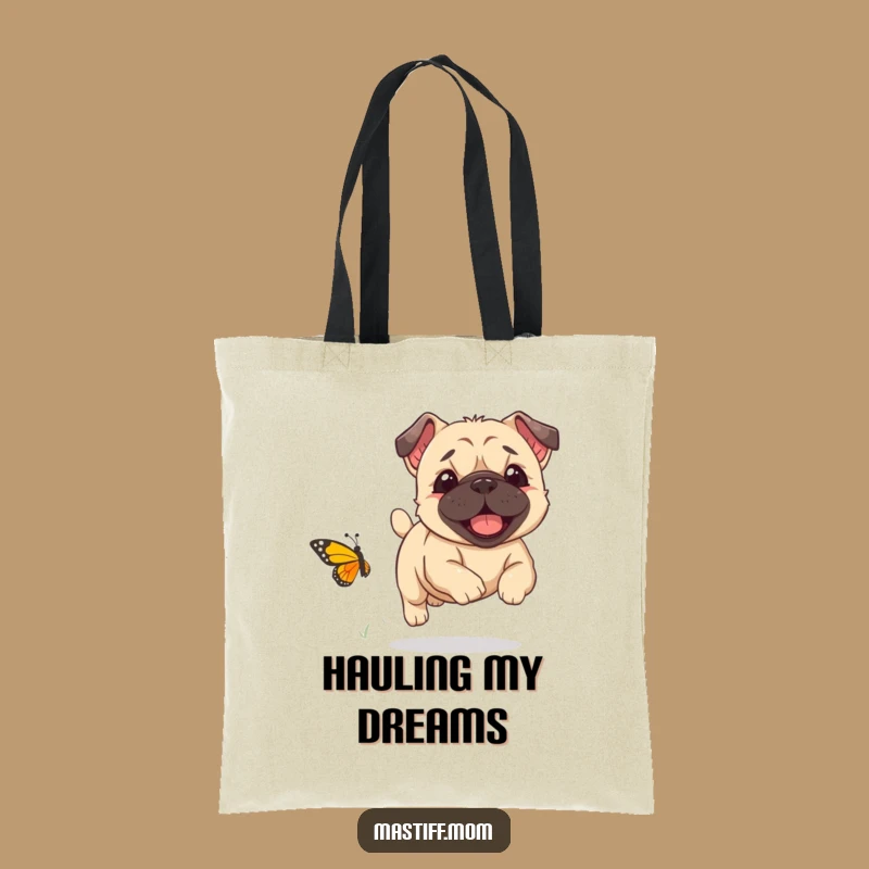 Funny Kawaii Mastiff Tote Bag - Butterfly Chase Fun, Stylish & Humorous Funny Gift