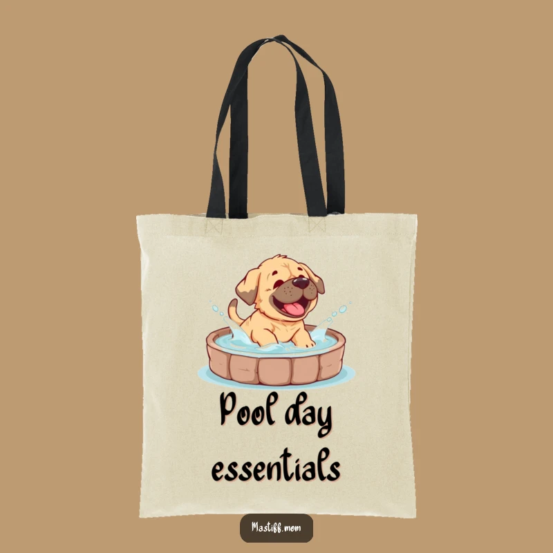 This tote bag features a Mastiff cub’s infectious giggles as it splashes in a pool. Carry your essentials with a dose of pure fun.