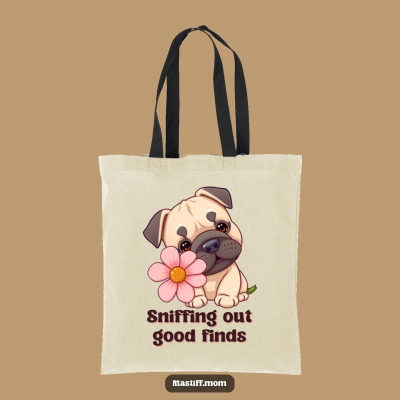 Funny Kawaii Mastiff Tote Bag - Cute Dog Flower Shopping Bag Gift